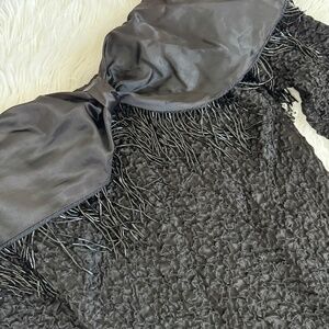 STUNNING DETAILED Vintage Made in USA Black Satin and Lace Scrunch Beaded Dress